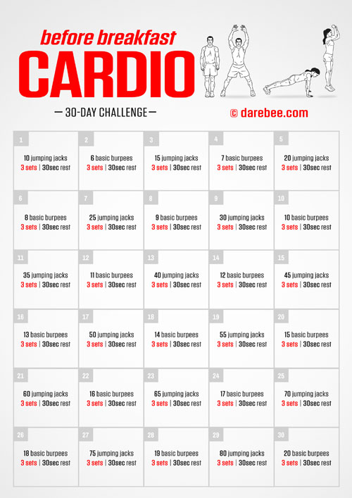Before Breakfast Cardio is a Darebee home-fitness Challenge that trains your body and mind. 