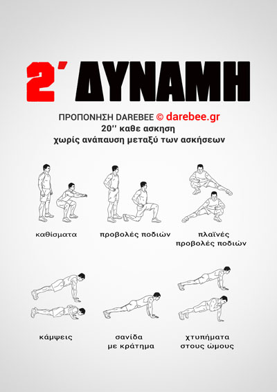 2'ΔΥΝΑΜΗ  είναι μια προπόνηση με γρήγορη άσκηση Darebee.GR που μπορείτε να κάνετε στο σπίτι και να κερδίσετε γρήγορα δύναμη.