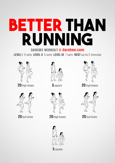 Better Than Running is a Darebee home-fitness workout that gives you an intense cardio workout you can do indoors.
