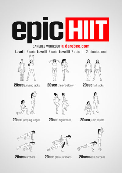 Epic HIIT is a Darebee home-fitness workout that uses a three-minute long set of exercise to take your heart rate and lung capacity to new levels.