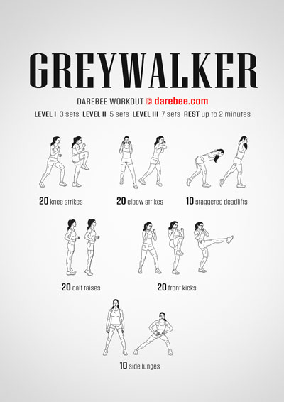 Greywalker is a combat-moves based Darebee home fitness workout that will challenge your body and mind and help improve your coordination, overall balance and confidence.