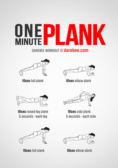 The One Minute Plank workout is a Darebee home fitness abs exerciser that helps your abs and core get stronger.