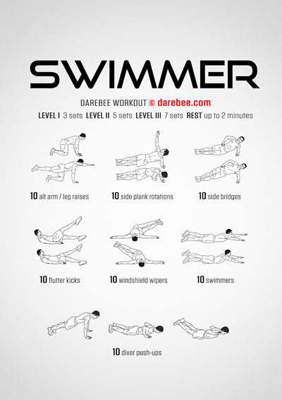 Swimmer is a Darebee home fitness no-equipment swimming workout you can try in the comfort of your front room.